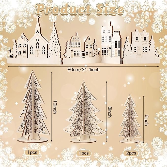Christmas Tabletop Decoration Wooden Christmas Themed Church Christmas Tree