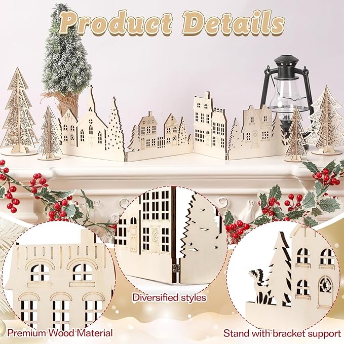 Christmas Tabletop Decoration Wooden Christmas Themed Church Christmas Tree